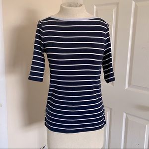 🌴 Ralph Lauren | Navy Blue Striped Boatneck Top